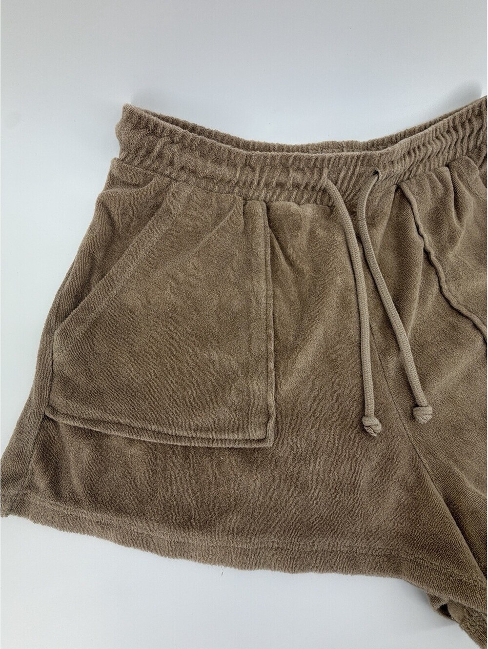 ZARA Women’s Brown Terry Sweat Shorts Size M Elastic Waist Drawstring Pockets - Picture 2 of 7